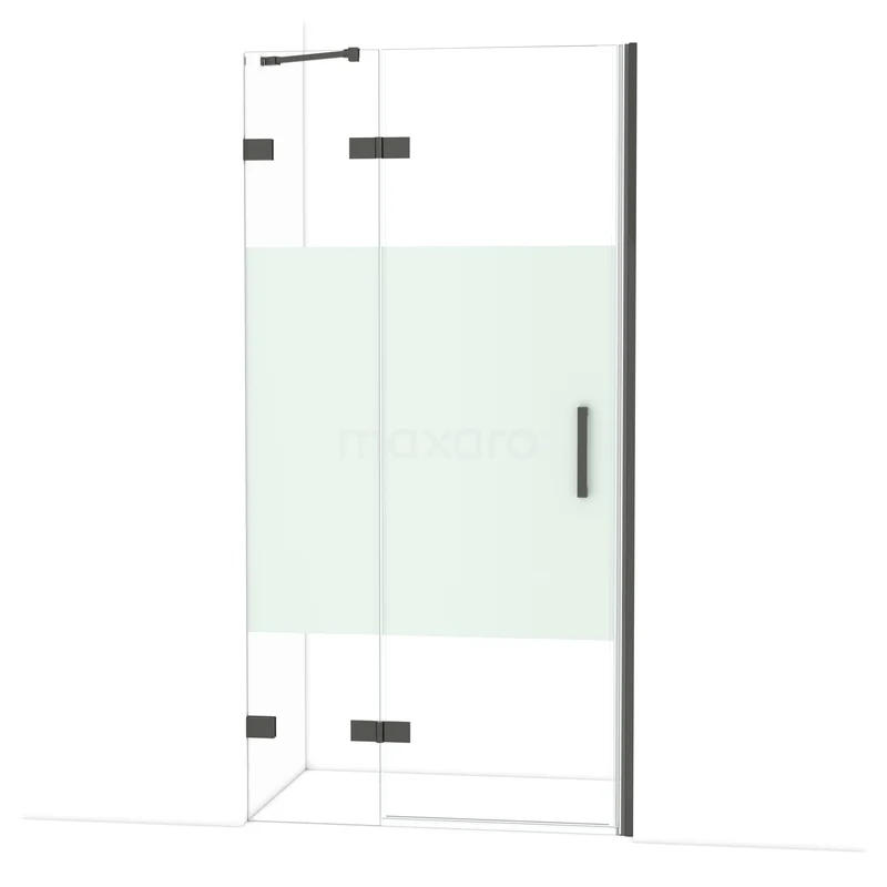 Diamond Douchedeur | 100 cm Zwart chroom Helder met matte strook Draaideur DDB21462223BC Glazen douchewand met deur, mat zwart profiel, helder glas en matte strook, ideaal voor een moderne badkamerstijl.