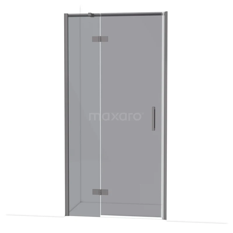 Diamond Shower door | 100 cm Black metal Smoke glass Pivot door DDB21462311ZM Glazen douchedeur met zilverkleurige scharnieren en handvat, geschikt voor moderne badkamers, uit de premium Elegance-serie.