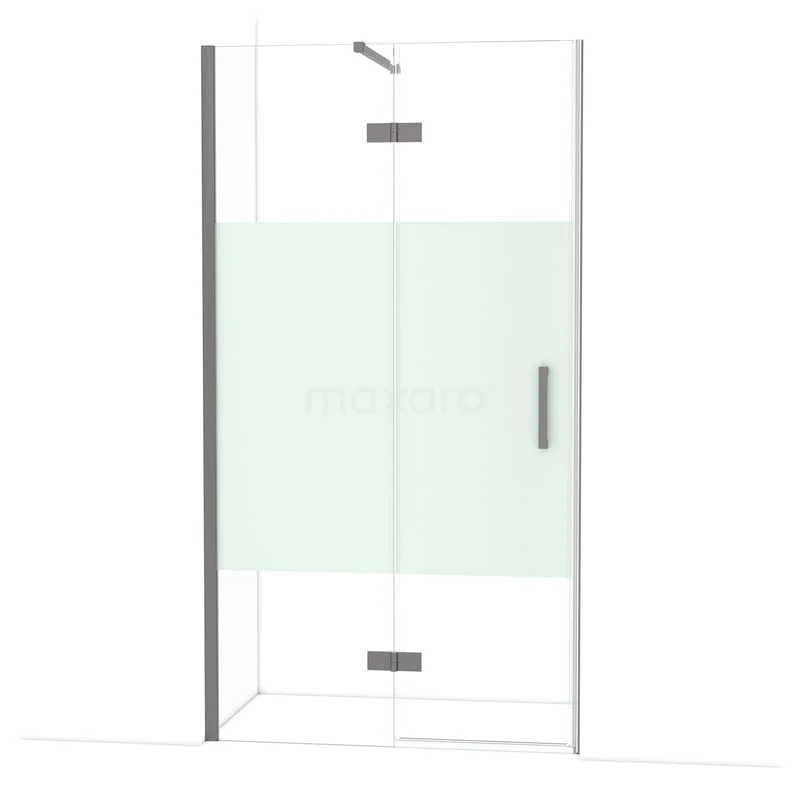 Diamond Douchedeur | 110 cm Zwart metaal Helder met matte strook Draaideur DDB21651113ZMN Glazen douchecabine met strak design, transparant en mat glas, voorzien van chromen handgreep, perfect voor moderne badkamers.