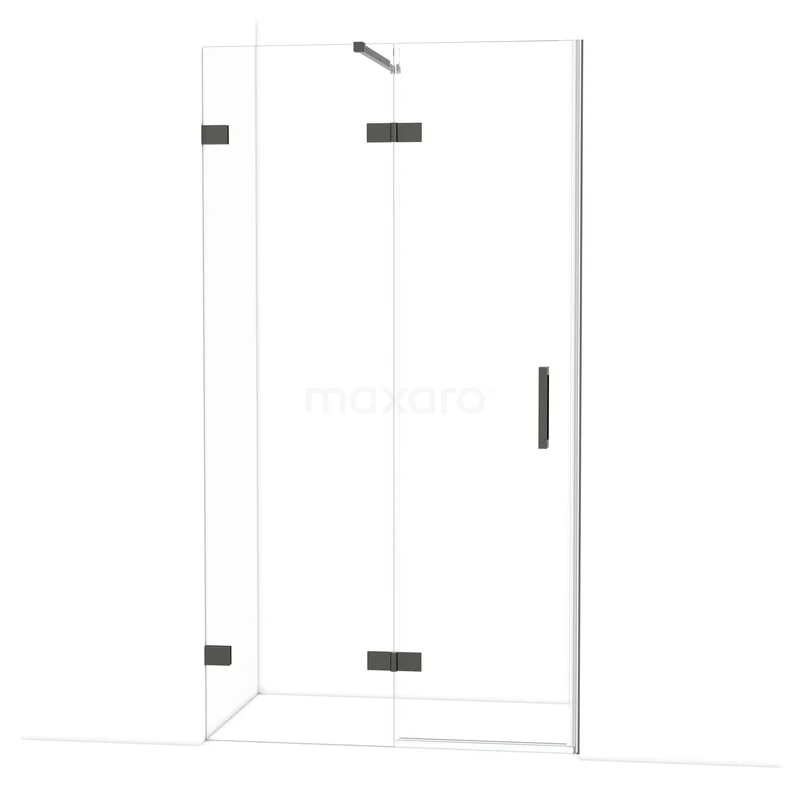 Diamond Douchedeur | 110 cm Zwart chroom Helder glas Draaideur DDB21651120BC Douchecabine met helder glas, zwarte scharnieren en handgreep, hoekmodel voor moderne badkamers.