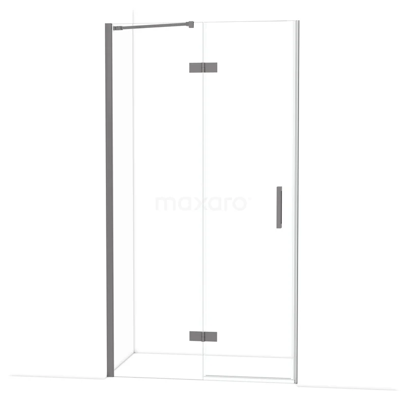 Diamond Shower door | 110 cm Black metal Clear glass Pivot door DDB21651210ZMN Glazen douchedeur met chromen scharnieren, hoekopstelling en strak design, ideaal voor een moderne badkamer.