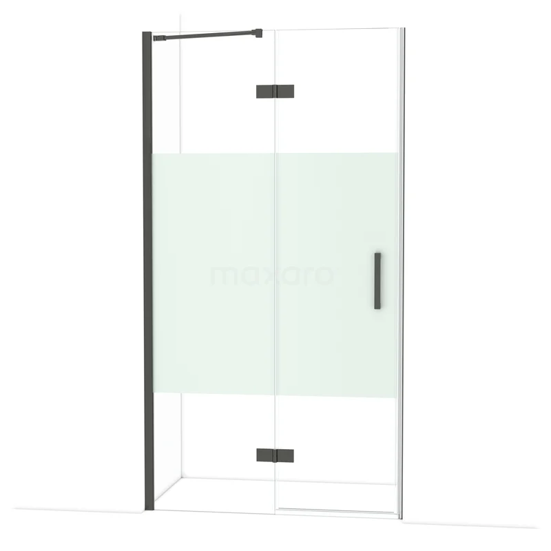 Diamond Douchedeur | 110 cm Zwart chroom Helder met matte strook Draaideur DDB21651213BCN Glazen douchedeur met zwart frame, matglas detail en handgreep; stijlvol badkamerdesign uit moderne series.
