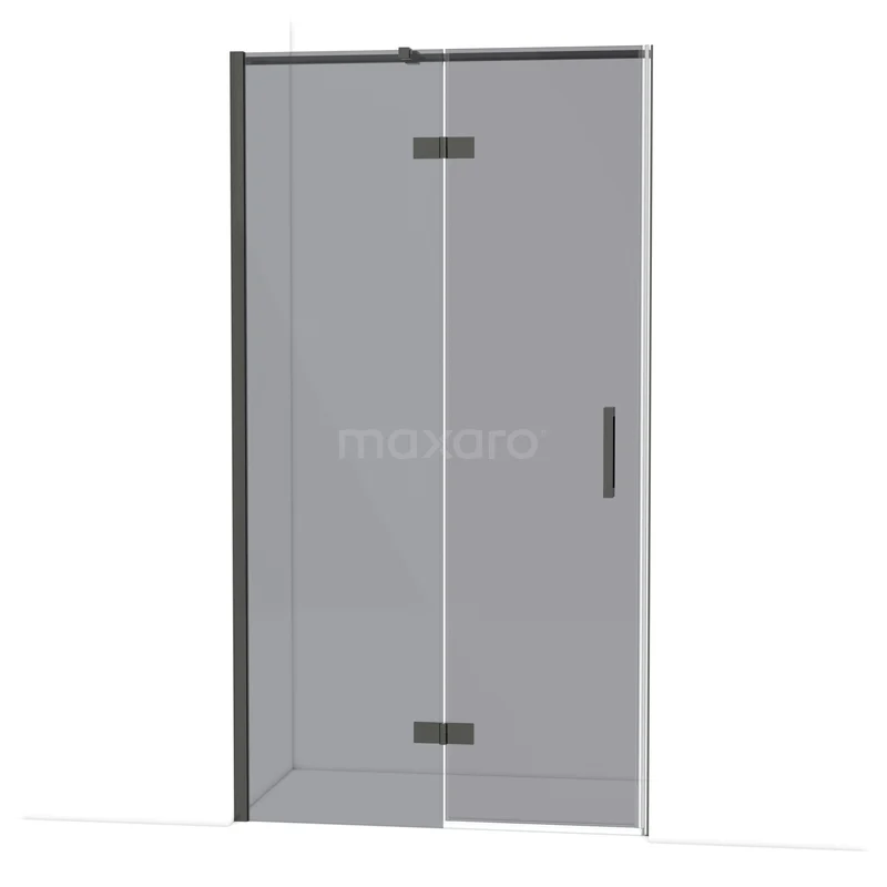 Diamond Douchedeur | 110 cm Zwart chroom Rookglas Draaideur DDB21651311BCN Douchedeur met helder glas, zwart metalen scharnieren en handgreep, strak design ideaal voor een moderne badkamer.