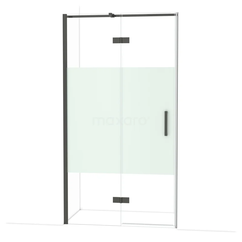 Diamond Douchedeur | 110 cm Zwart chroom Helder met matte strook Draaideur DDB21651313BCN Douchedeur met mat zwart frame, helderglas en matte strook, ideaal voor een moderne badkamer inrichting.
