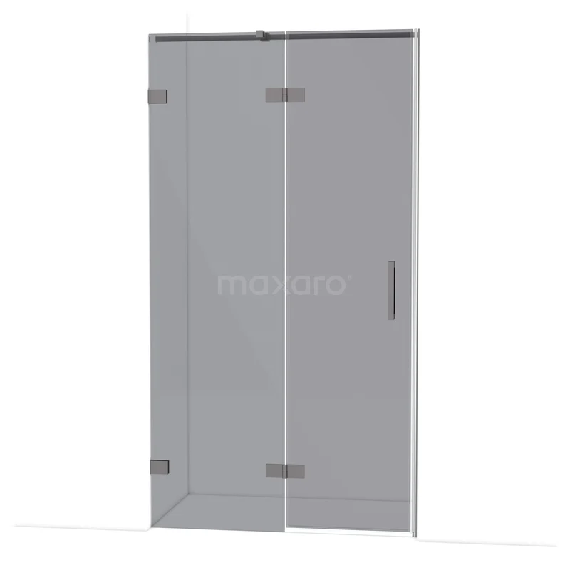 Diamond Shower door | 110 cm Black metal Smoke glass Pivot door DDB21651321ZM Glazen douchedeur met matzwart frame en handvat, modern ontwerp, ideaal voor een stijlvolle badkamerinrichting.
