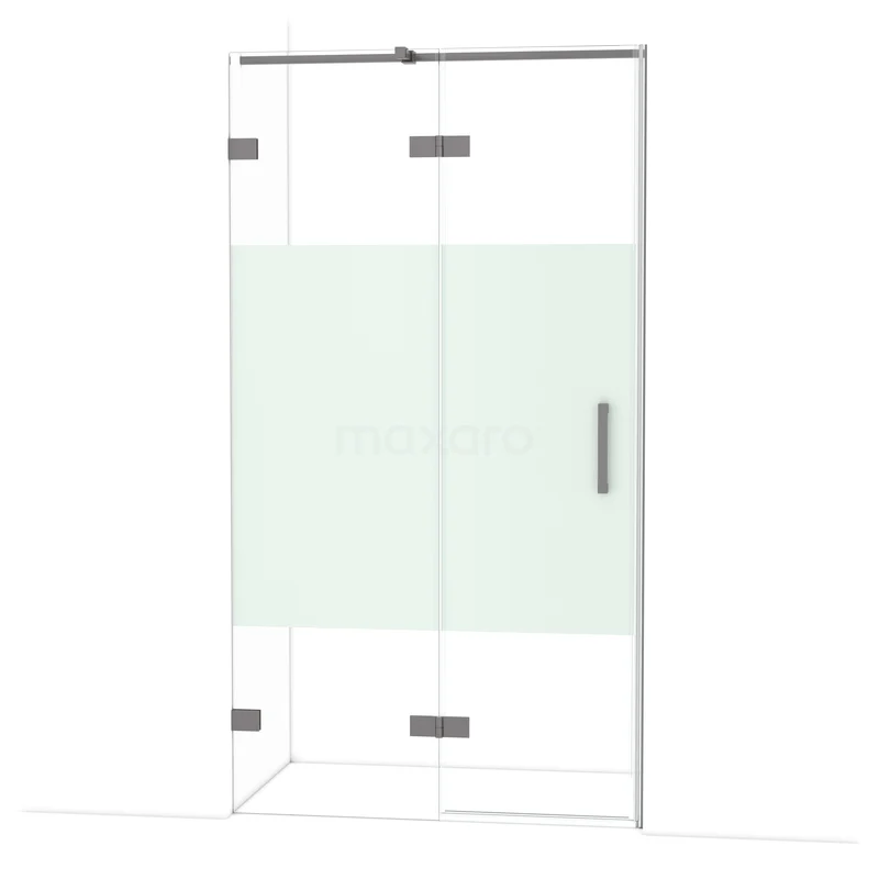 Diamond Duschtür | 110 cm Schwarzes Metall Klar mit matter Streifen Drehtür DDB21651323ZM Glas Duschkabine mit Mattglasstreifen, chromatischen Scharnieren und Haltegriff, ideal für ein modernes Badezimmer.