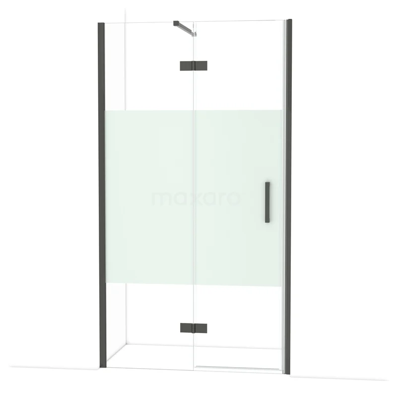 Diamond Douchedeur | 110 cm Zwart chroom Helder met matte strook Draaideur DDB21652113BC Douchecabine met mat zwart frame, helder glas en schuifdeur, modern design voor een stijlvolle badkamer.