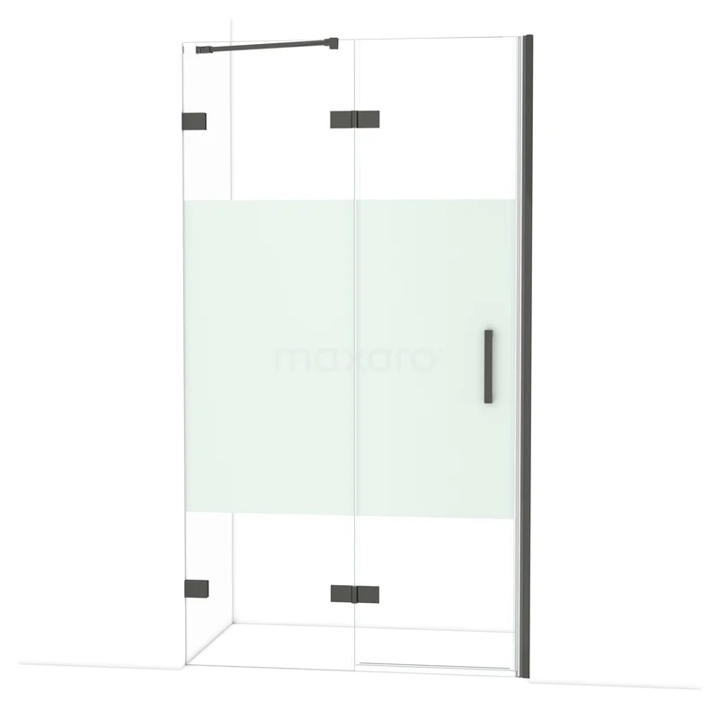 Diamond Douchedeur | 110 cm Zwart chroom Helder met matte strook Draaideur DDB21652223BC Glazen douchecabine met matglas detail, hoekmodel in chroomlook, ideaal voor een moderne badkamer.