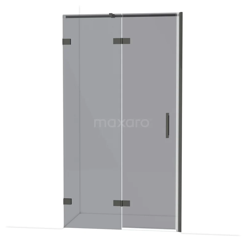 Diamond Douchedeur | 110 cm Zwart chroom Rookglas Draaideur DDB21652321BC Glazen douchedeur, mat zwart profiel, scharnieren en handgreep, modern design, perfect voor een stijlvolle badkamer.