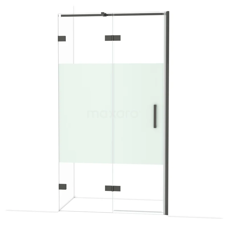 Diamond Douchedeur | 110 cm Zwart chroom Helder met matte strook Draaideur DDB21652323BC Matte zwarte douchewand met helder glas en schuifdeur, modern ontwerp van stevig materiaal voor een stijlvolle badkamer.