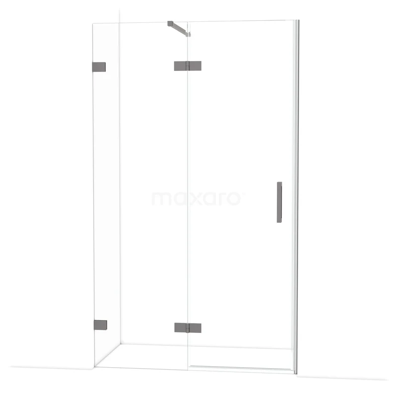 Diamond Douchedeur | 120 cm Zwart metaal Helder glas Draaideur DDB21661120ZM Glazen douchewand met hoekdeur, helder glas en metalen scharnieren, ideaal voor een moderne badkamerinrichting.