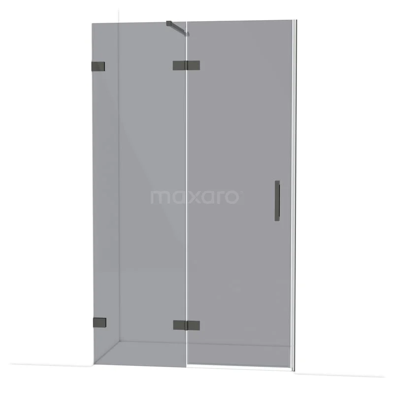 Diamond Douchedeur | 120 cm Zwart chroom Rookglas Draaideur DDB21661121BC Glazen douchecabine met hoekinstap, zwart metalen scharnieren, strak design, ideaal voor moderne badkamers.