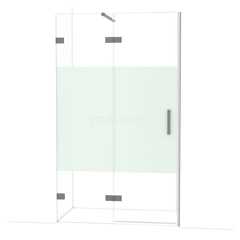 Diamond Douchedeur | 120 cm Zwart metaal Helder met matte strook Draaideur DDB21661123ZM Glazen douchewand met draaideur, doorzichtig glas en matwit detail; modern design voor een stijlvolle badkamer.