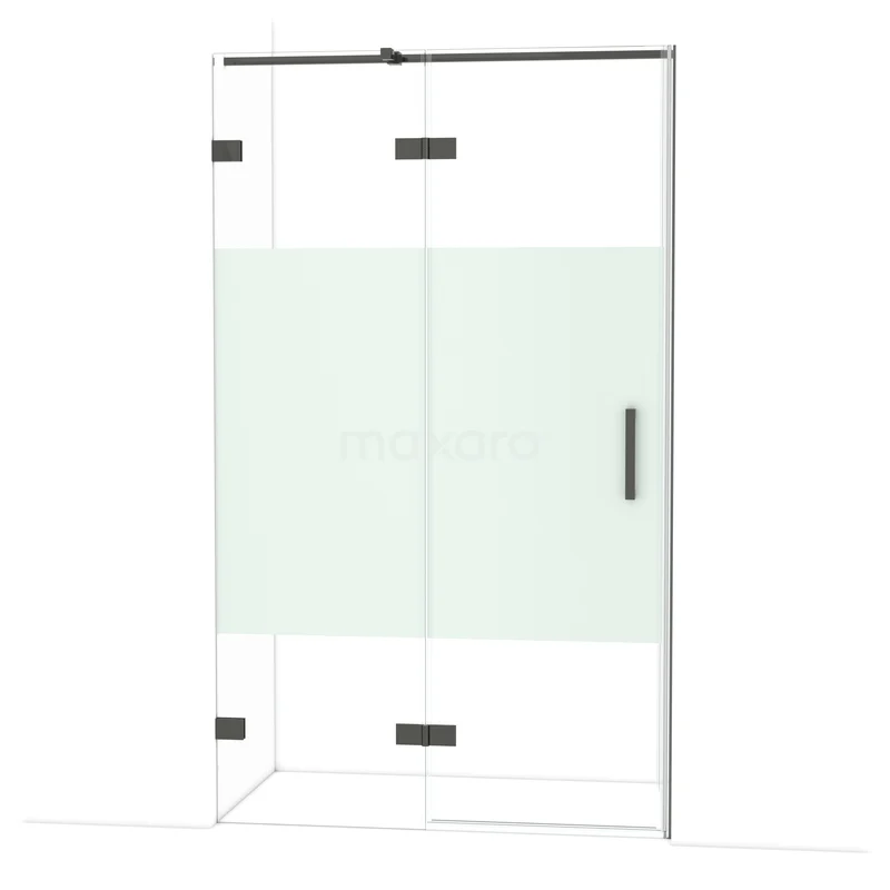 Duschtür Diamond 120 cm 8mm klares Sicherheitsglas mit mattem Streifen Schwarzchrom DDB21661323BC Glas Duschwand mit Matt Weiß Paneel, Schwarz Akzentprofil und schnittigem Design; modernes Badezimmeraccessoire.