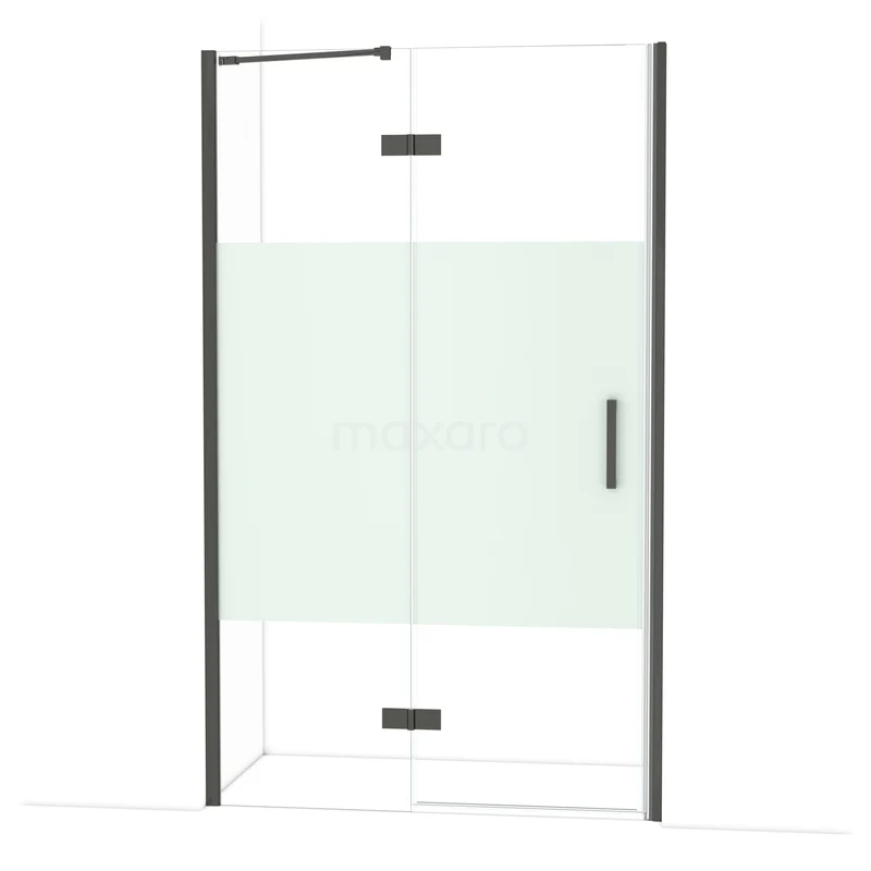 Diamond Shower door | 120 cm Black chrome Clear with matt strip Pivot door DDB21662213BC Douchecabine in mat zwarte uitvoering met helder glas en frosted accent, ideaal voor een moderne badkamer.