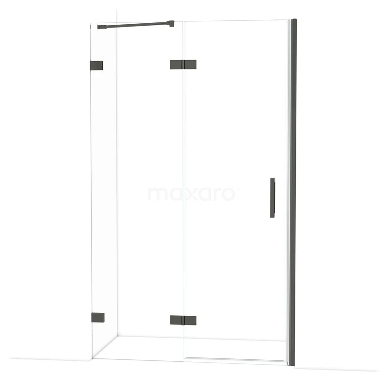 Diamond Douchedeur | 120 cm Zwart chroom Helder glas Draaideur DDB21662220BC Glazen douchewand met strakke zwarte scharnieren en handgreep, ideaal voor een moderne badkamer.