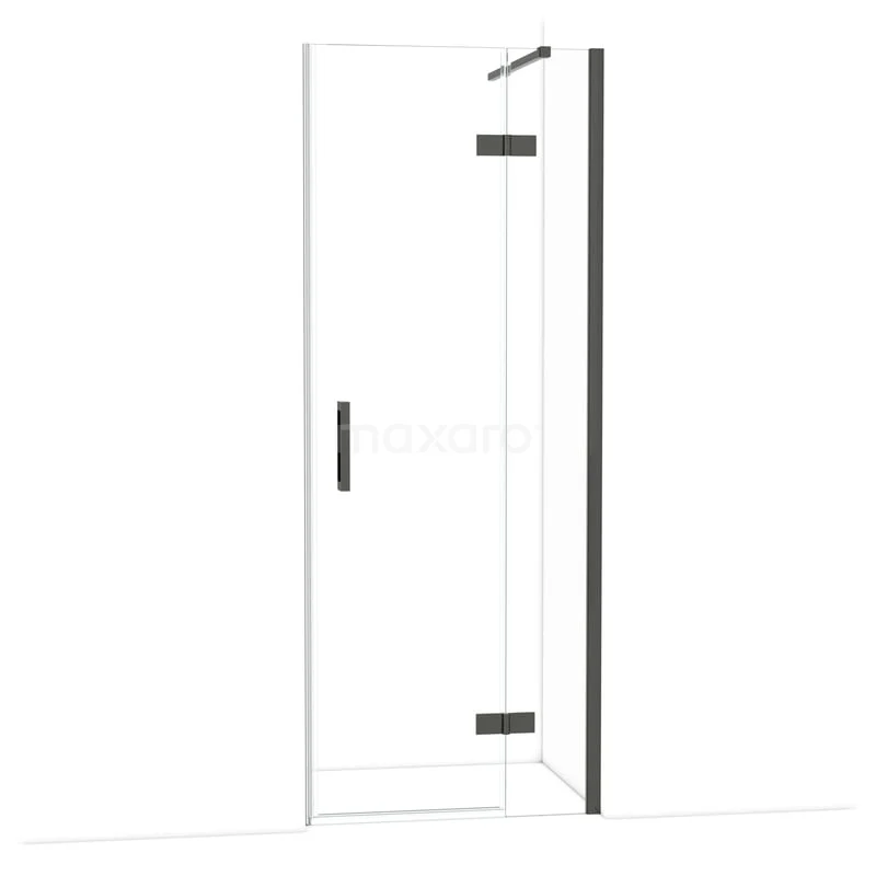 Diamond Douchedeur | 80 cm Zwart chroom Helder glas Draaideur DDB22351110BCN Glazen douchedeur met zwart profiel en scharnieren, strak design ideaal voor een moderne badkamer.