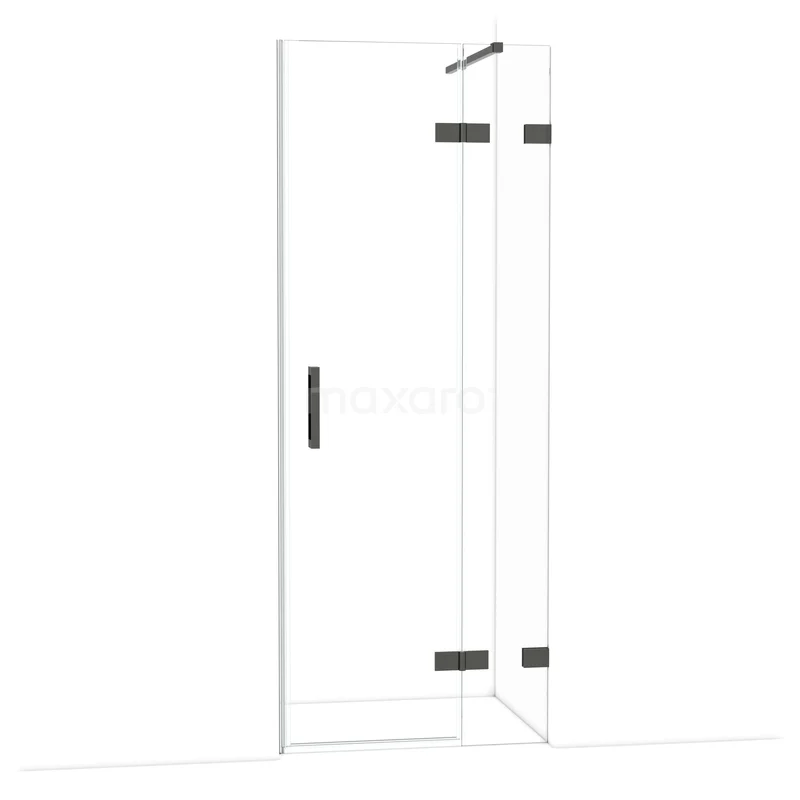 Diamond Douchedeur | 80 cm Zwart chroom Helder glas Draaideur DDB22351120BC Glazen douchedeur met matzwarte scharnieren en handgreep, strak design geschikt voor moderne badkamers.