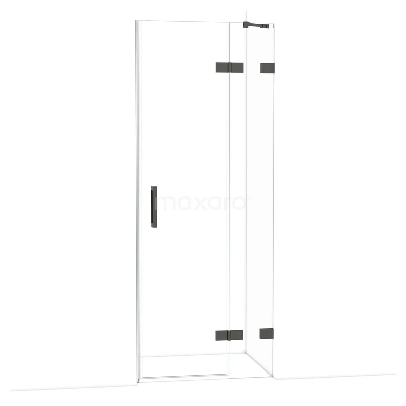 Diamond Douchedeur | 80 cm Zwart chroom Helder glas Draaideur DDB22351220BC Glazen douchedeur met matzwarte scharnieren, strak design, ideaal voor een moderne badkamer.