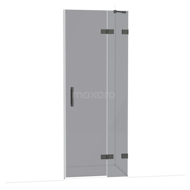 Diamond Douchedeur | 80 cm Zwart chroom Rookglas Draaideur DDB22351221BC Glazen douchedeur met mat zwart profiel, scharnieren en handgreep, serie Modern Line, ideaal voor een strakke badkamerstijl.