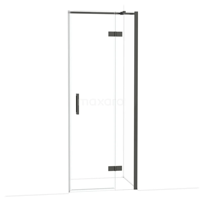 Diamond Douchedeur | 80 cm Zwart chroom Helder glas Draaideur DDB22351310BCN Glazen douchedeur met zwart frame en scharnieren, modern design, perfect voor een stijlvolle en functionele badkamer.