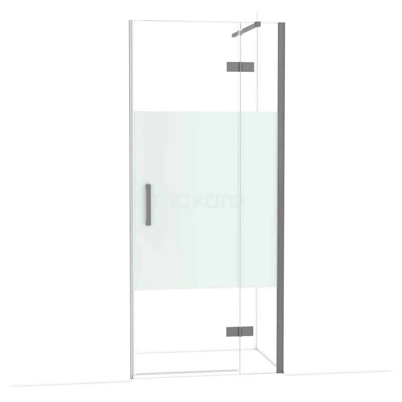 Duschtür Diamond 90 cm 8mm klares Sicherheitsglas mit mattem Streifen aus schwarzem Metall DDB22361113ZMN Duschtür mit Klarglas, Matt Weiß Designpaneel und metallischem Haltegriff. Ideal für ein schlankes, modernes Badezimmer.