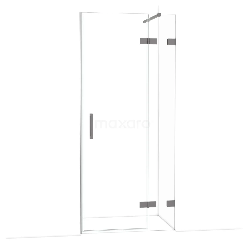 Diamond Douchedeur | 90 cm Zwart metaal Helder glas Draaideur DDB22361120ZM Glazen douchewand met hoekopstelling, helder glas en chromen scharnieren, ideaal voor een moderne badkamer.