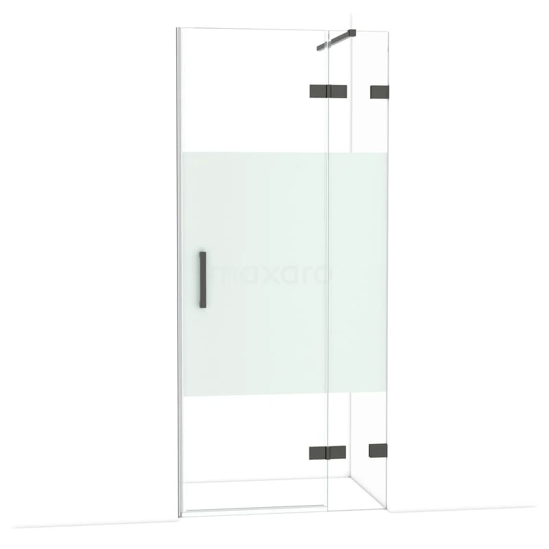 Diamond Douchedeur | 90 cm Zwart chroom Helder met matte strook Draaideur DDB22361123BC Matglazen douchedeur met zwart beslag, hoekmodel voor moderne badkamers, stijlvolle look en duurzame materialen.