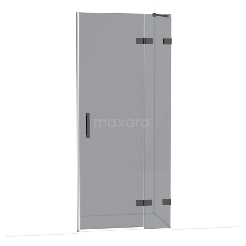 Diamond Douchedeur | 90 cm Zwart chroom Rookglas Draaideur DDB22361221BC Glazen douchedeur met scharnieren, rechte handgreep, strak design, ideaal voor moderne badkamerinrichting.