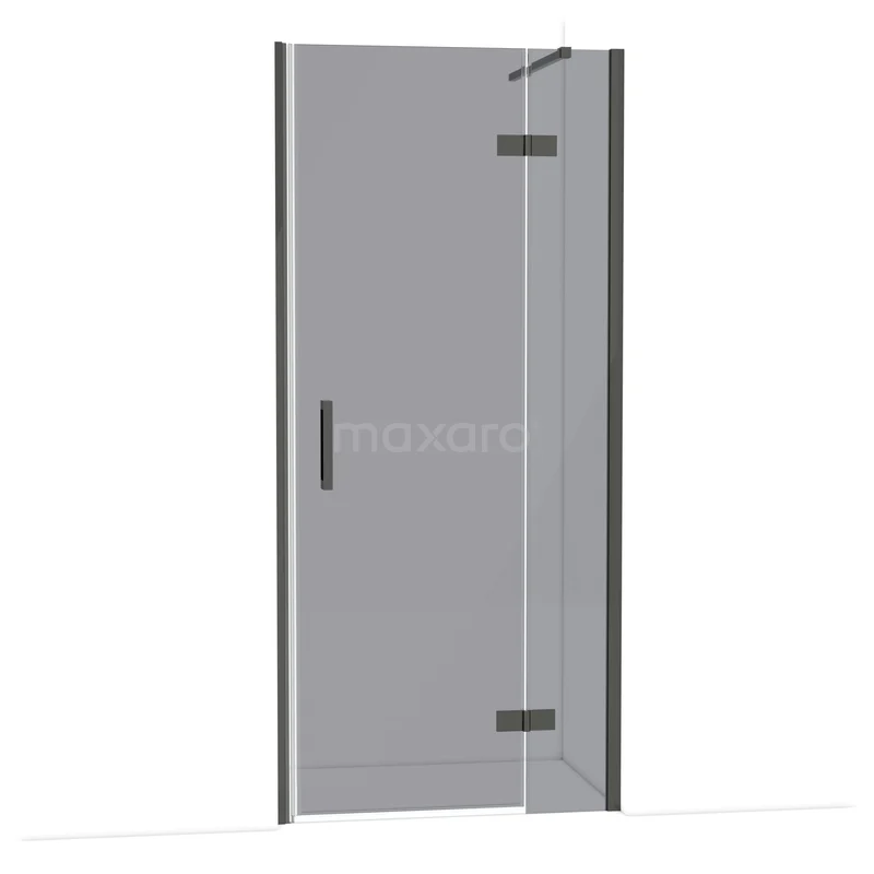 Diamond Douchedeur | 90 cm Zwart chroom Rookglas Draaideur DDB22362111BC Glazen douchedeur grijs, draaibaar met metalen scharnieren en zwarte handgreep. Perfect voor een moderne badkamer.