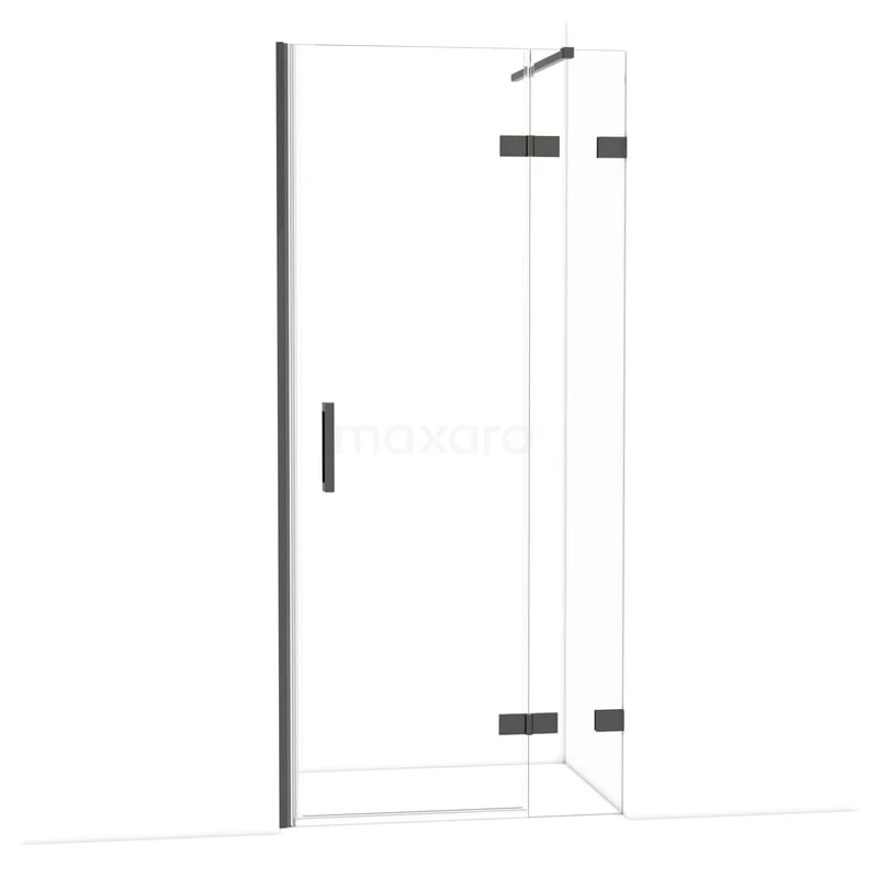 Diamond Douchedeur | 90 cm Zwart chroom Helder glas Draaideur DDB22362120BC Douchedeur van glas met zwarte accenten, strak design, ideaal voor een moderne badkamer.