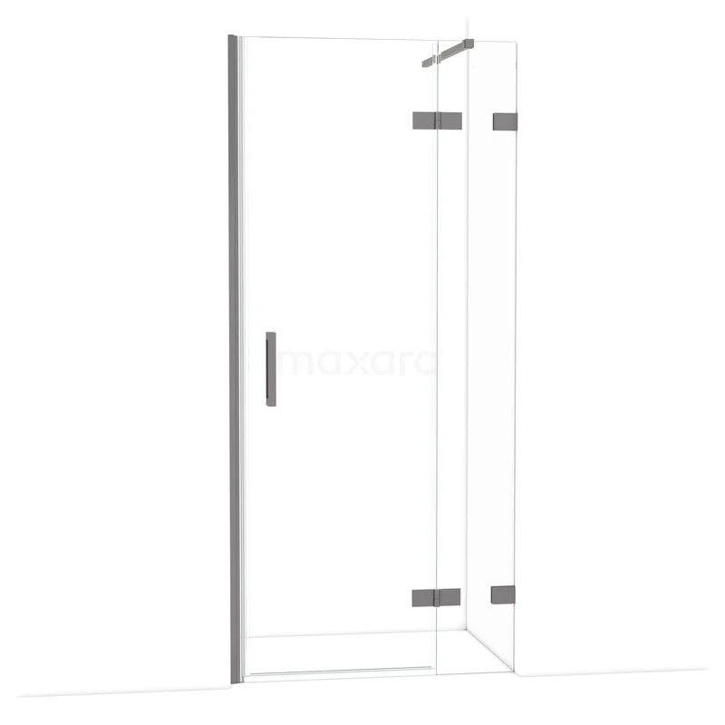 Diamond Shower door | 90 cm Black metal Clear glass Pivot door DDB22362120ZM Douchedeur met helder glas en chromen scharnieren, strak design, ideaal voor een moderne badkamer.