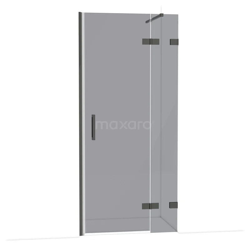 Diamond Shower door | 90 cm Black chrome Smoke glass Pivot door DDB22362121BC Glazen douchedeur met mat zwart beslag, rechthoekig ontwerp, ideaal voor moderne badkamers.