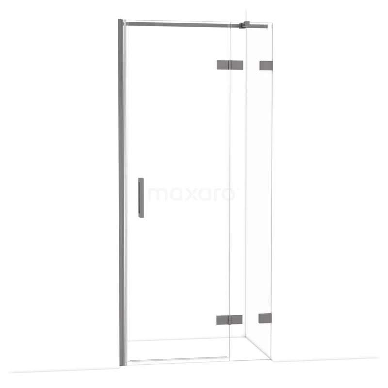 Diamond Douchedeur | 90 cm Zwart metaal Helder glas Draaideur DDB22362320ZM Glazen douchedeur met chroom scharnieren, strak ontwerp, perfect voor een moderne badkamer.
