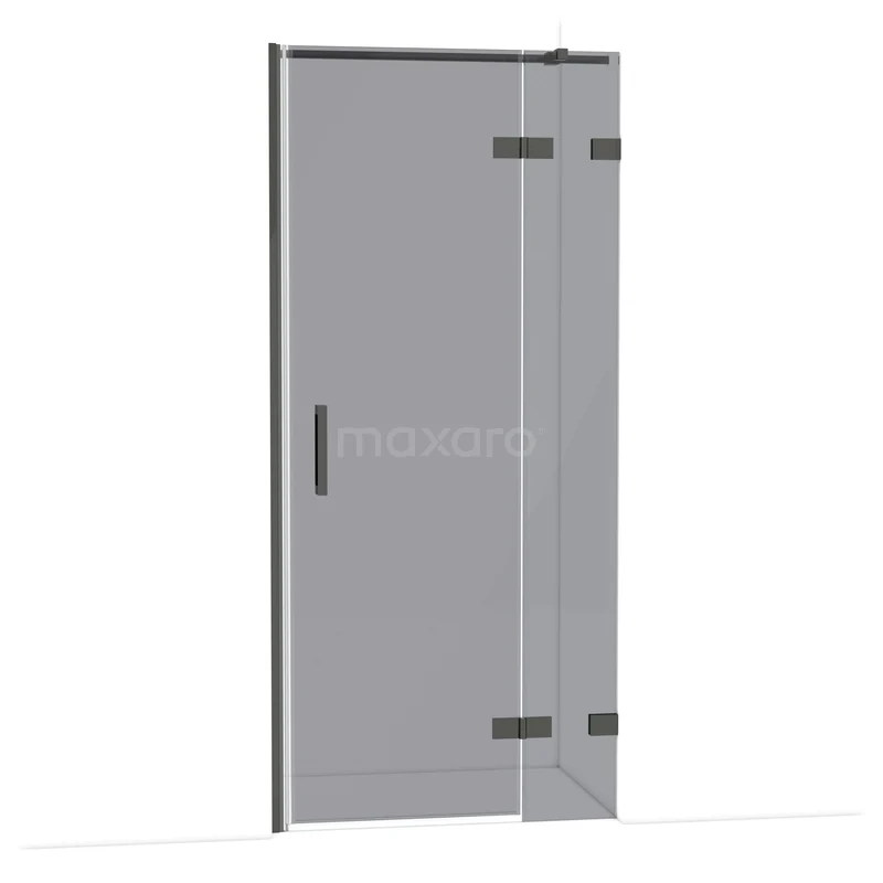 Diamond Douchedeur | 90 cm Zwart chroom Rookglas Draaideur DDB22362321BC Glazen douchedeur met mat zwart frame en scharnieren, strak design voor moderne badkamers.