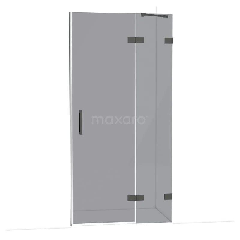 Diamond Douchedeur | 100 cm Zwart chroom Rookglas Draaideur DDB22461221BC Glazen douchedeur met scharnieren, mat zwart handvat en een strak design, perfect voor een moderne badkamerstijl.