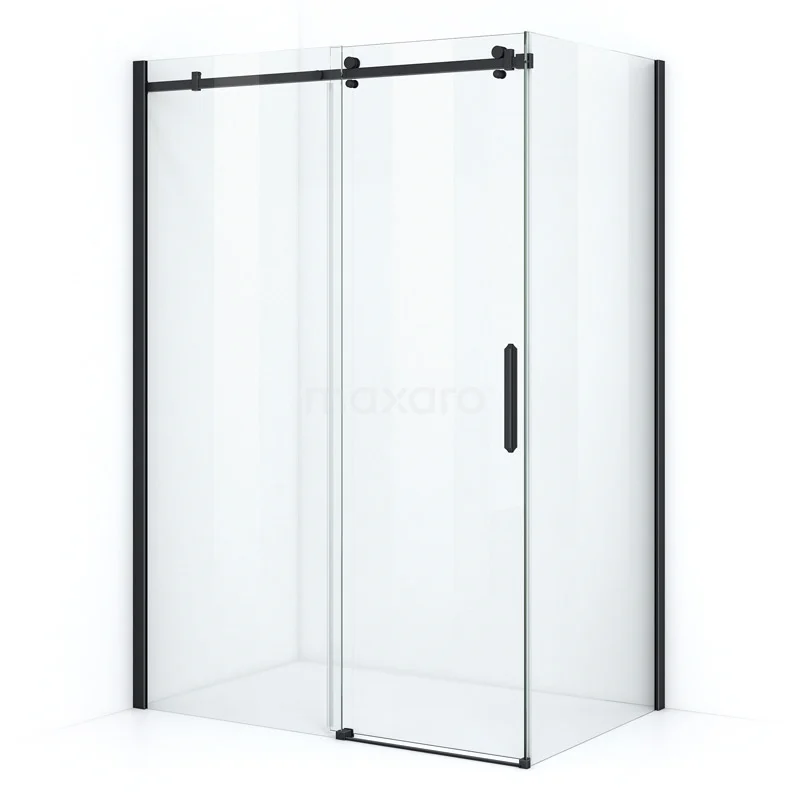 Duschkabine Crystal Allure 140x90cm aus klarem Sicherheitsglas mit Schiebetür Vierkant-Rollensystem Matt Schwarz L5120-1409M Duschkabine mit Klarglas, Matt Schwarz Profilen und Schiebetür, perfekt für eine moderne Badezimmer Einrichtung.