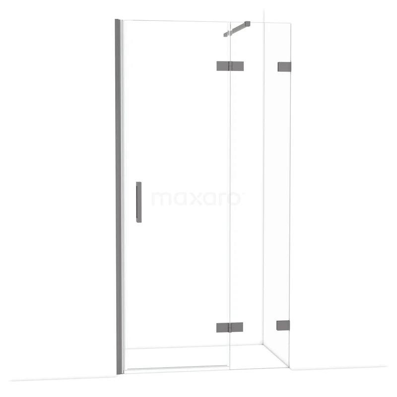 Diamond Shower door | 100 cm Black metal Clear glass Pivot door DDB22462120ZM Glazen douchecabine met hoekinstap, helder glas en chromen profielen, ideaal voor een moderne badkamer.