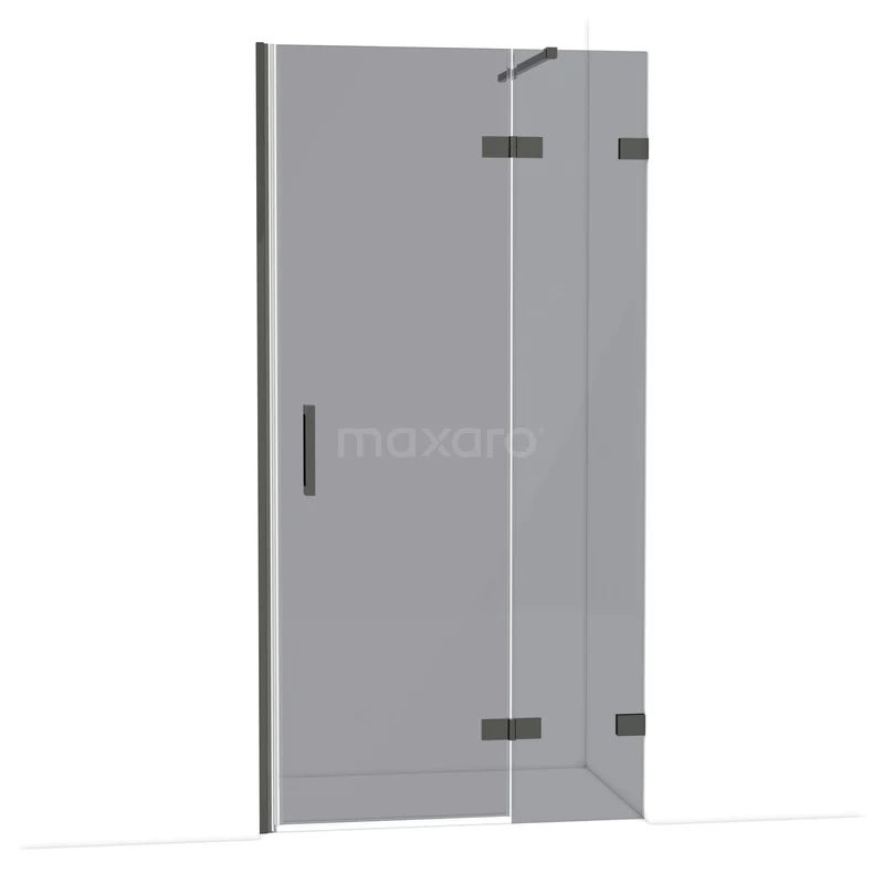 Diamond Shower door | 100 cm Black chrome Smoke glass Pivot door DDB22462121BC Glazen douchedeur, helder veiligheidsglas, zwart profiel, scharnieren en handgreep, perfect voor moderne badkamerontwerpen.