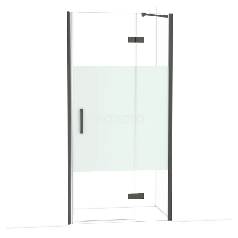 Diamond Douchedeur | 100 cm Zwart chroom Helder met matte strook Draaideur DDB22462213BC Douchedeur met zwart frame, helderglas en matglasstrook, perfect voor een moderne badkamer.