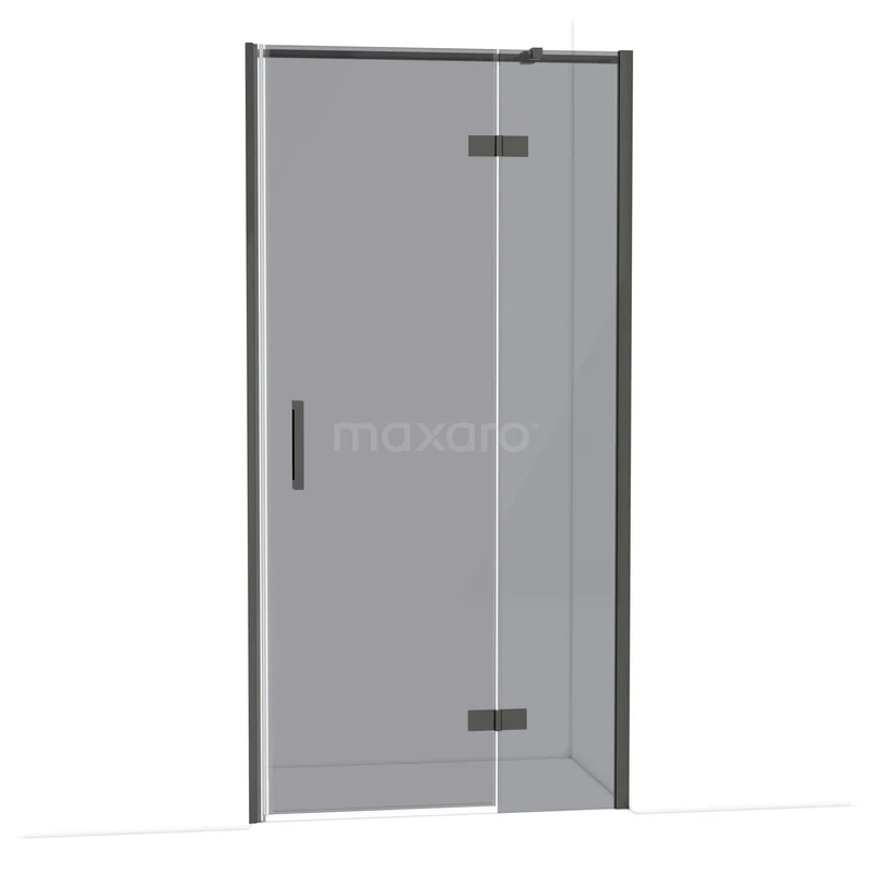 Diamond Douchedeur | 100 cm Zwart chroom Rookglas Draaideur DDB22462311BC Glazen douchedeur met mat zwarte profielen, draaideurdesign, geschikt voor moderne badkamers.