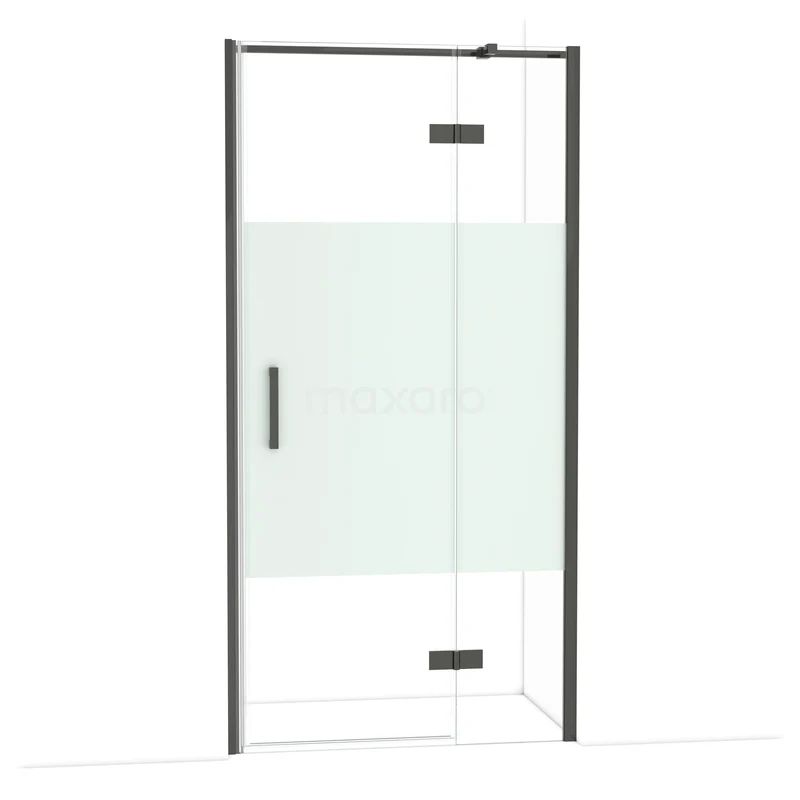 Diamond Douchedeur | 100 cm Zwart chroom Helder met matte strook Draaideur DDB22462313BC Douchedeur met matglasstrook, zwart frame, draaibaar design. Perfecte toevoeging voor een moderne badkamer.