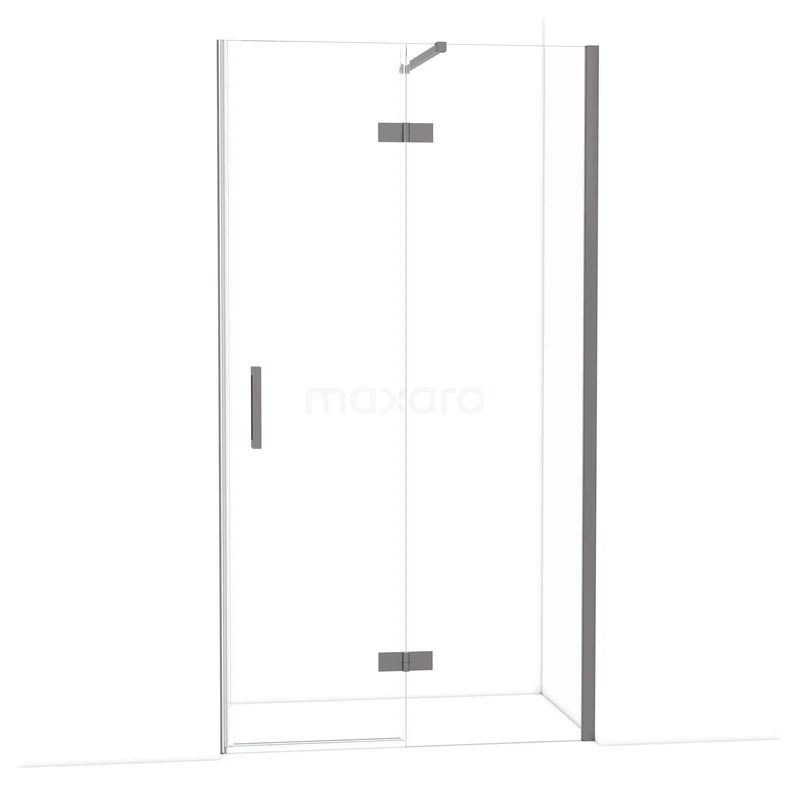 Diamond Douchedeur | 110 cm Zwart metaal Helder glas Draaideur DDB22651110ZMN Glazen douchedeur met hoekopstelling en metalen scharnieren, ideaal voor een moderne badkamer.