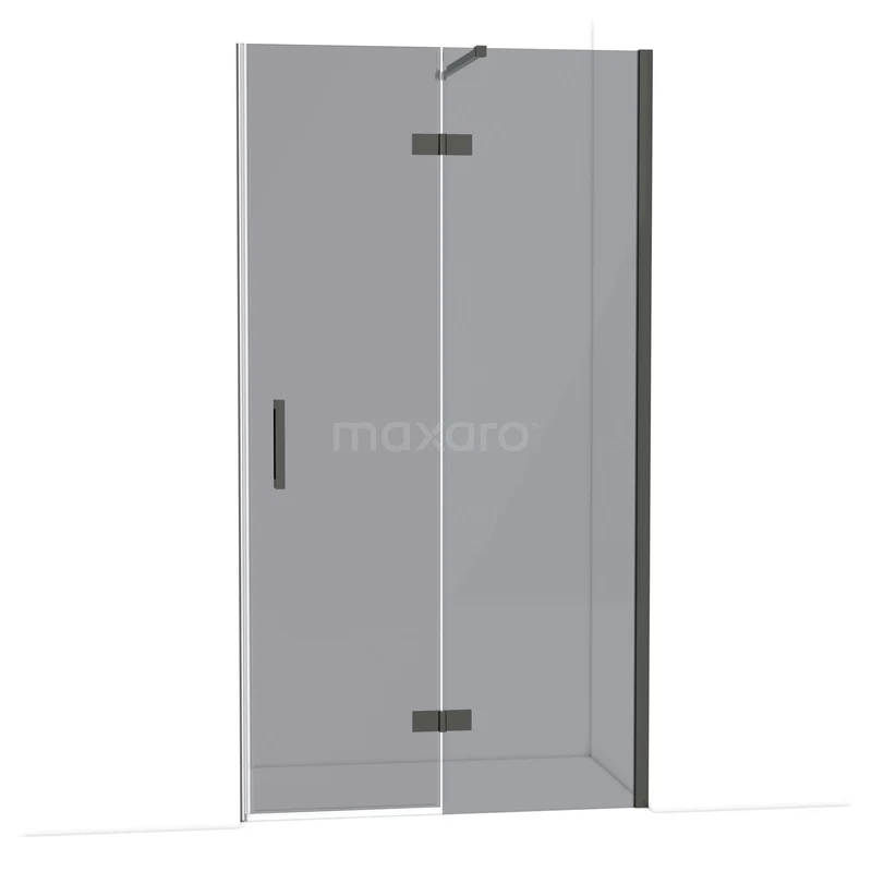 Diamond Douchedeur | 110 cm Zwart chroom Rookglas Draaideur DDB22651111BCN Douchedeur met helder glas, zwart mat profiel en scharnieren, onderdeel van een stijlvolle badkamerinrichting.