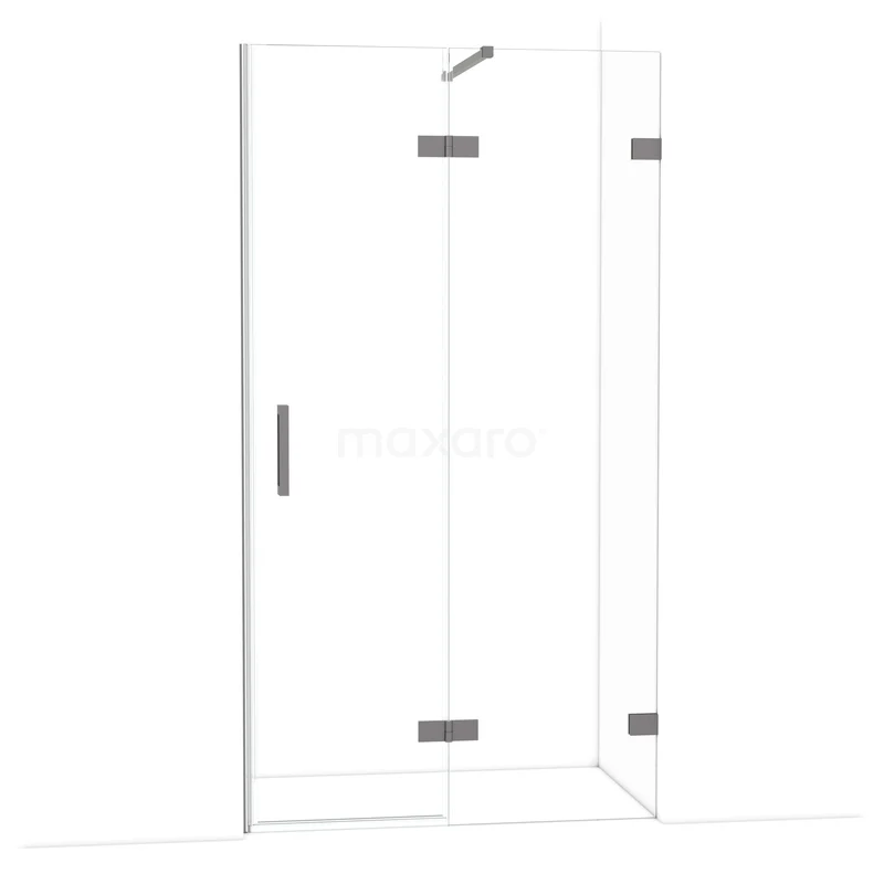 Diamond Douchedeur | 110 cm Zwart metaal Helder glas Draaideur DDB22651120ZM Glazen douchewand hoekopstelling, helder glas, RVS scharnieren, minimalistisch design, ideaal voor moderne badkamers.