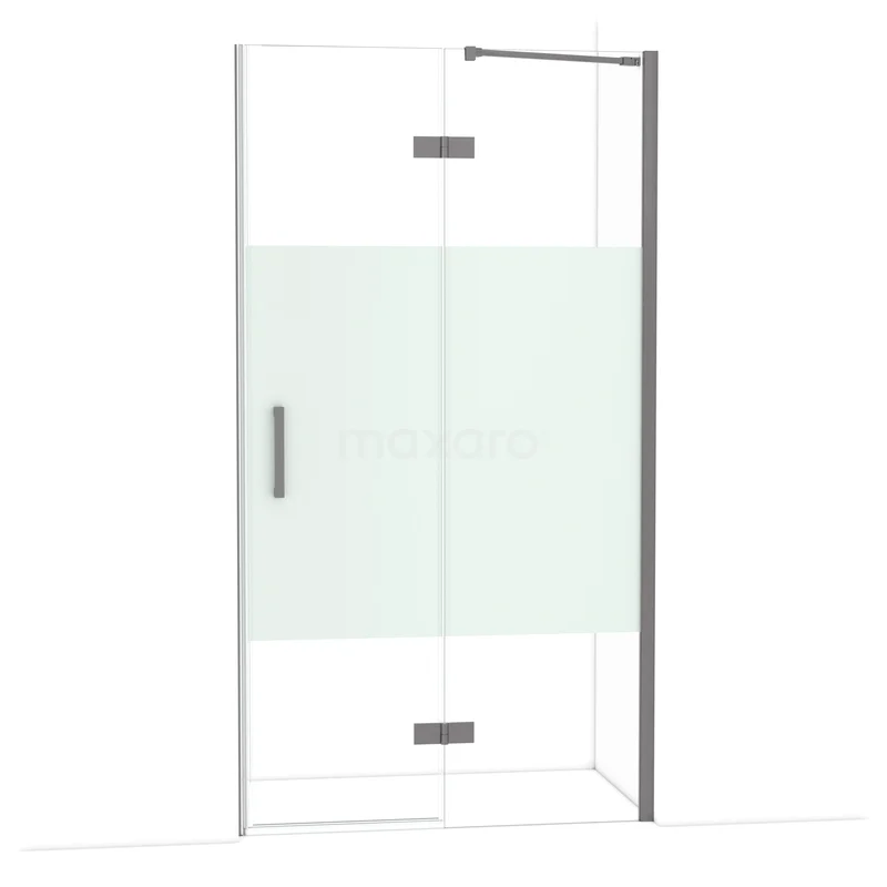 Diamond Shower door | 110 cm Black metal Clear with matt strip Pivot door DDB22651213ZMN Douchewand met helder glas, mat wit middenpaneel en metalen frame. Perfect voor een moderne badkamerstijl.