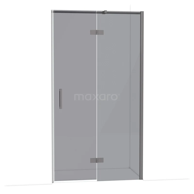 Diamond Douchedeur | 110 cm Zwart metaal Rookglas Draaideur DDB22651311ZMN Mat glazen douchedeur met RVS handgreep, strakke vormgeving, ideaal voor moderne badkamers.