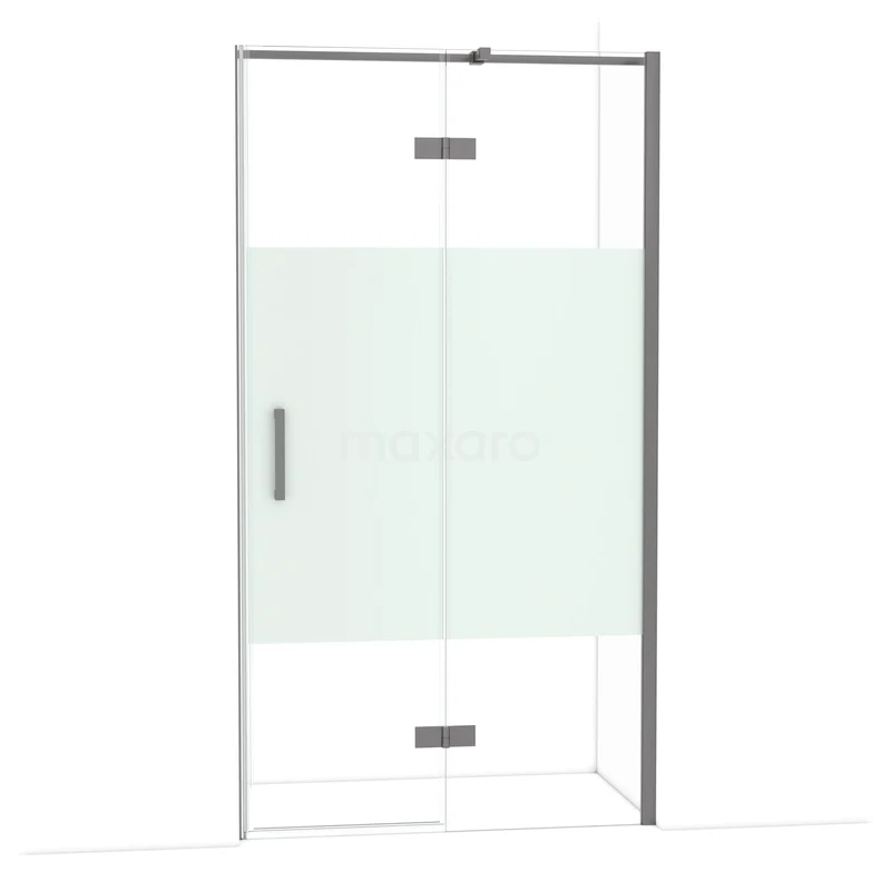 Duschtür Diamond 110 cm 8mm klares Sicherheitsglas mit mattem Streifen schwarzes Metall DDB22651313ZMN Duschtür Klarglas mit mattem Mittelstück, Aluminiumrahmen und Scharnieren, ideal für moderne Badezimmergestaltung.