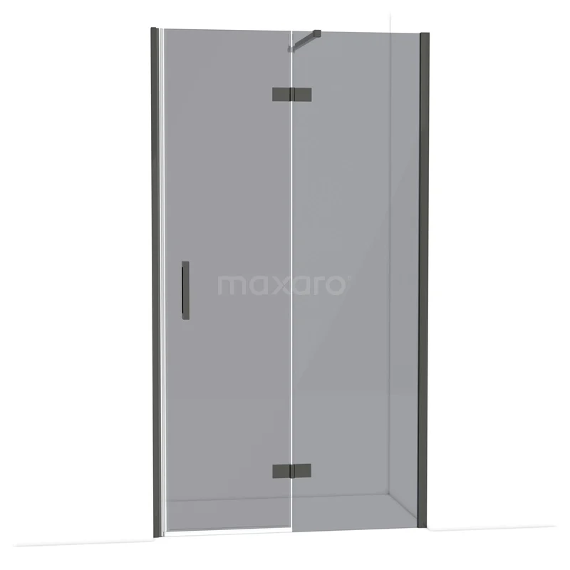 Diamond Douchedeur | 110 cm Zwart chroom Rookglas Draaideur DDB22652111BC Douchedeur van helder glas met mat zwarte profielen, scharnieren en handgreep, modern design voor een stijlvolle badkamer.