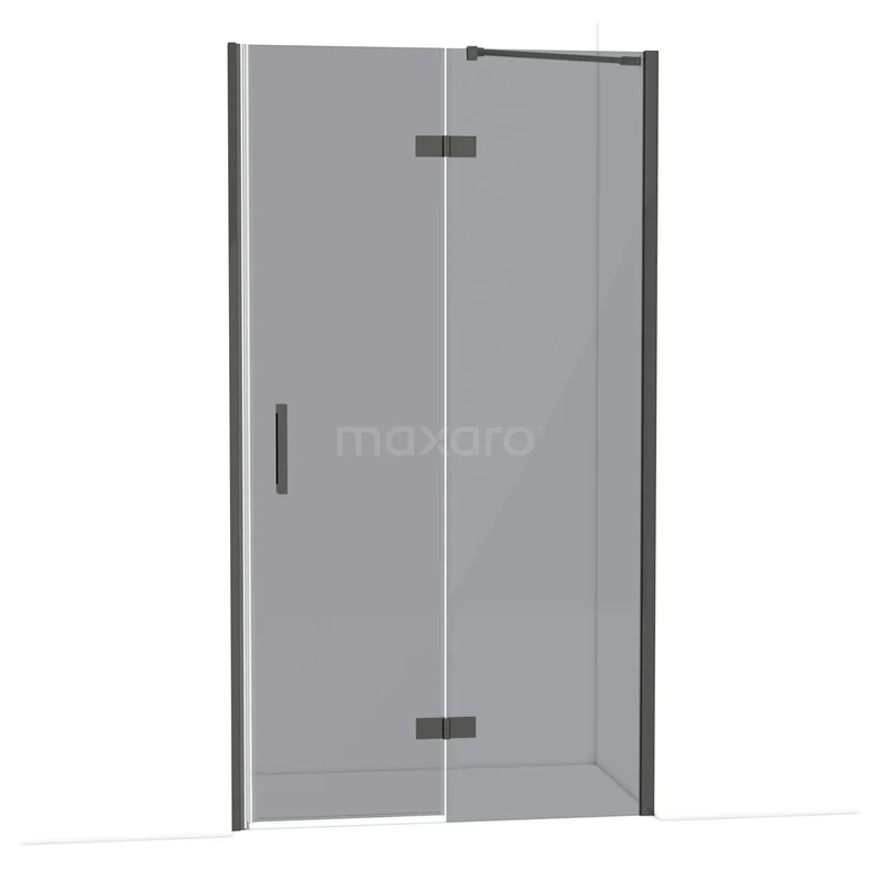 Diamond Shower door | 110 cm Black chrome Smoke glass Pivot door DDB22652211BC Douchedeur met mat zwart frame, helder glas en scharnierende deuren. Stijlvol badkamerdesign, ideaal voor moderne ruimtes.